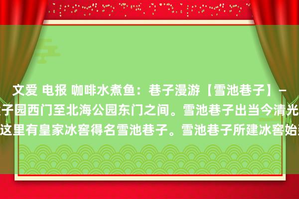 文爱 电报 咖啡水煮鱼:巷子漫游【雪池巷子】————雪池巷子位于在景猴子园西门至北海公园东门之间。雪池巷子出当今清光绪年间,因这里有皇家冰窖得名雪池巷子。雪池巷子所建冰窖始建于明代,当年共有18座冰窖,统称...