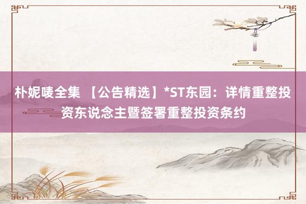 朴妮唛全集 【公告精选】*ST东园：详情重整投资东说念主暨签署重整投资条约
