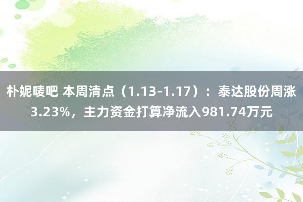 朴妮唛吧 本周清点（1.13-1.17）：泰达股份周涨3.23%，主力资金打算净流入981.74万元